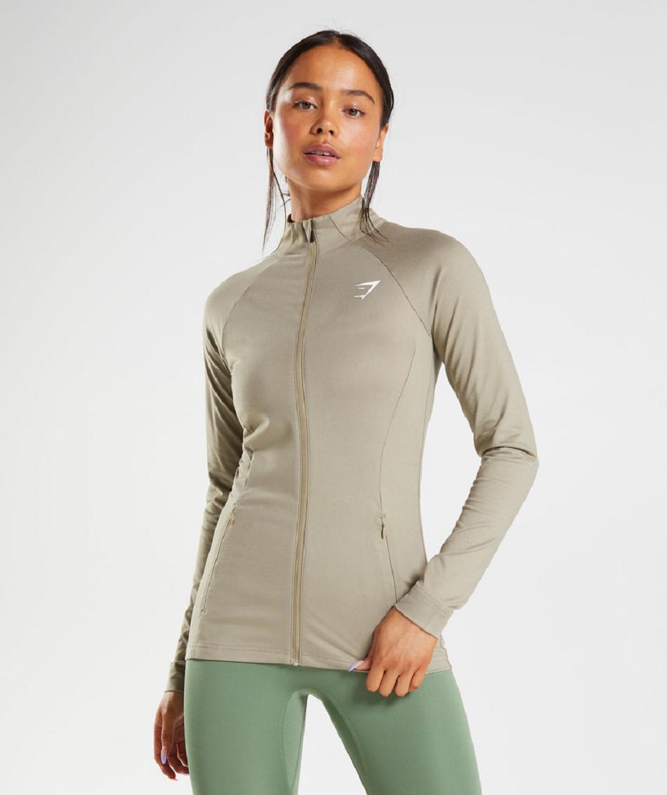 Kurtka Damskie Gymshark Treningowe Zip Up Brązowe | PL 2763PJJ